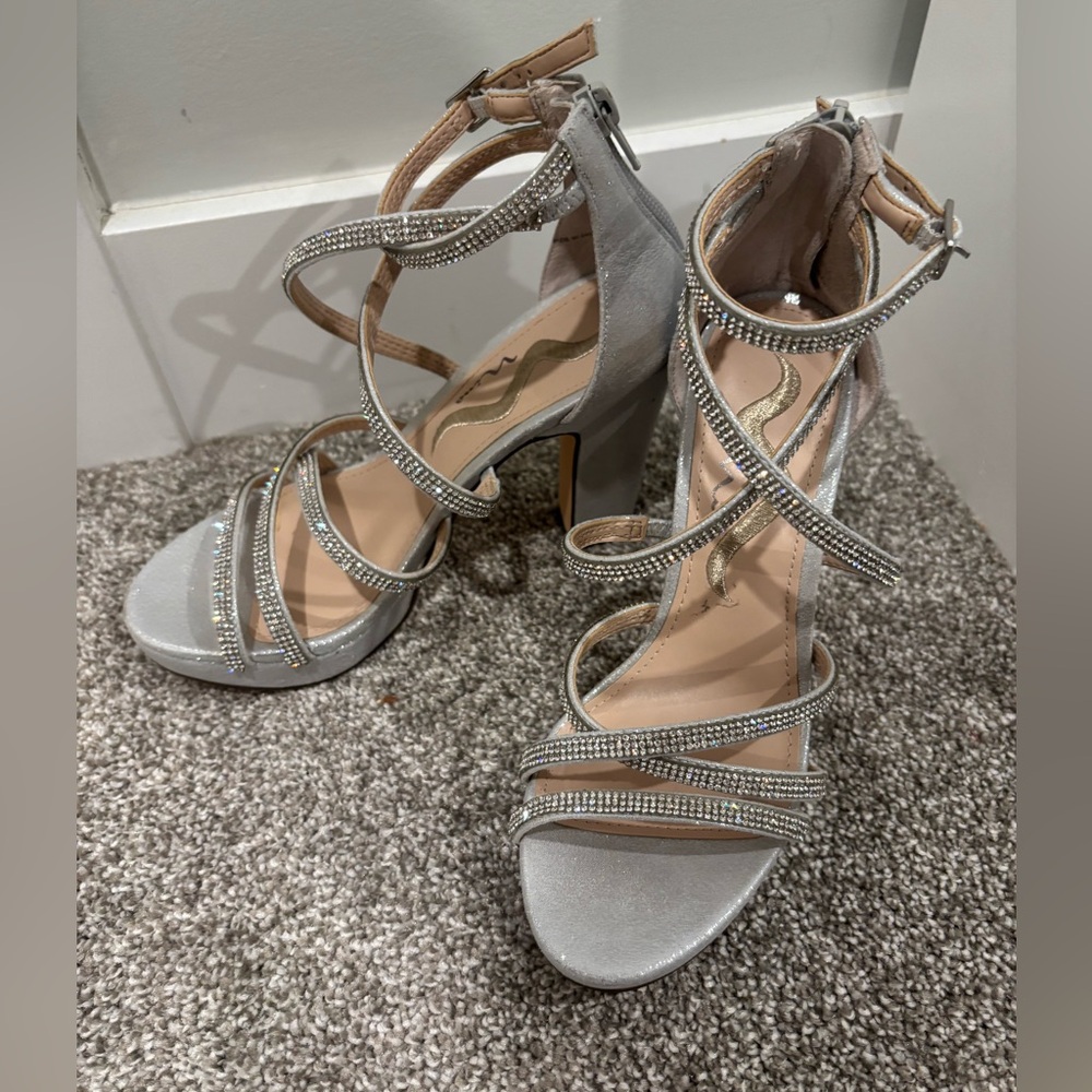 Nina Elegant Silver Strappy Heels